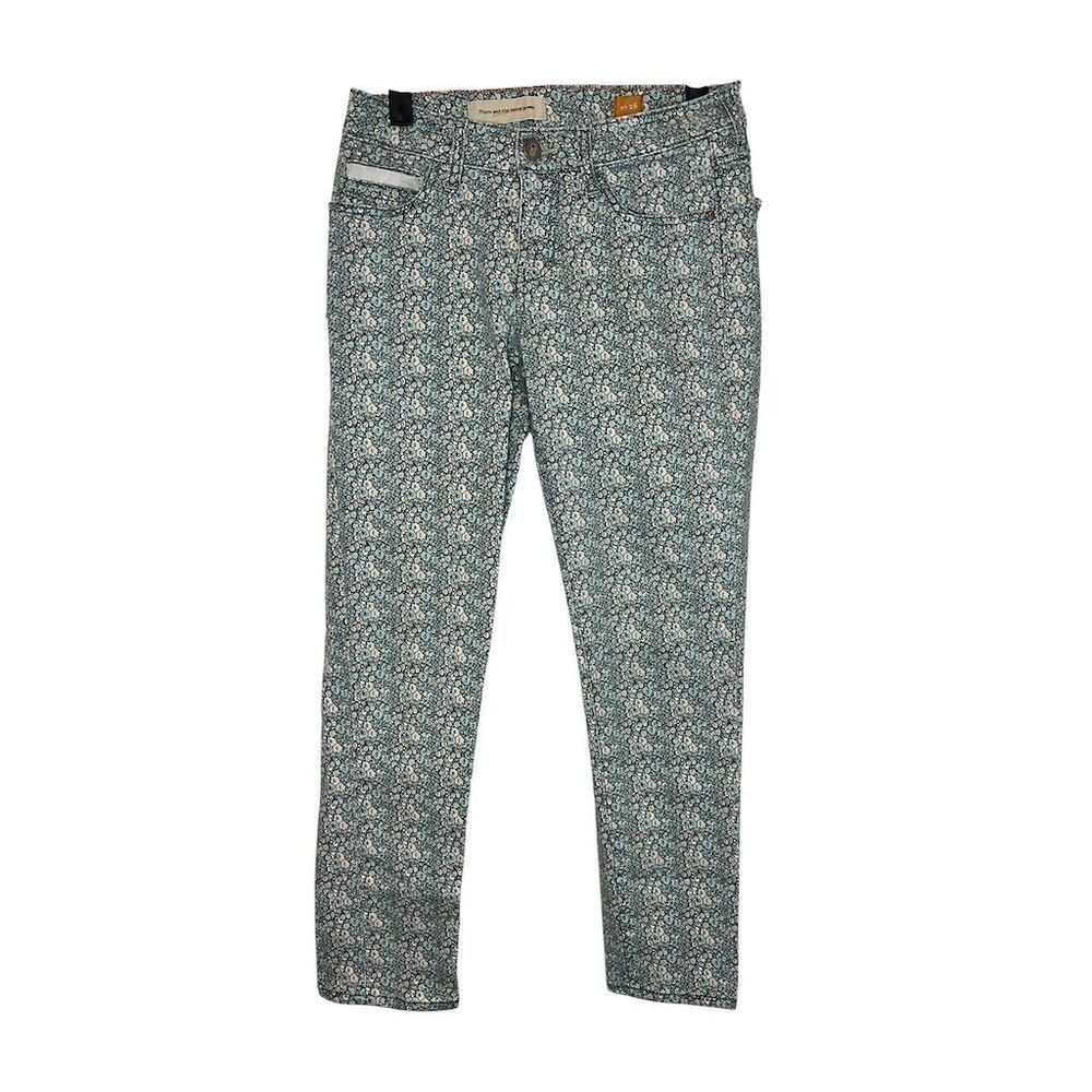 PILCRO & THE LETTER PRESS X ANTHROPOLOGIE BLUE FLORAL PRINT‎ CROPPED JEANS